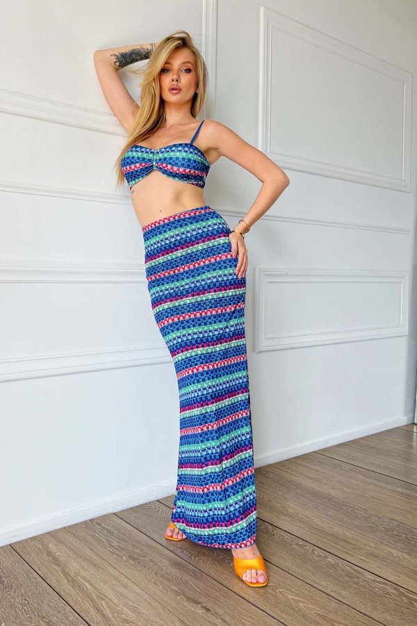 Vacation outfits Katia σετ τοπ-φούστα μπλε