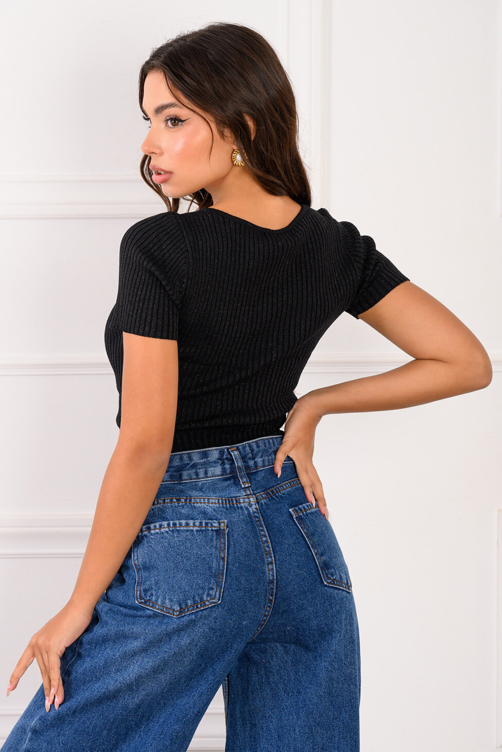 Alkina crop top ριπ μαύρο