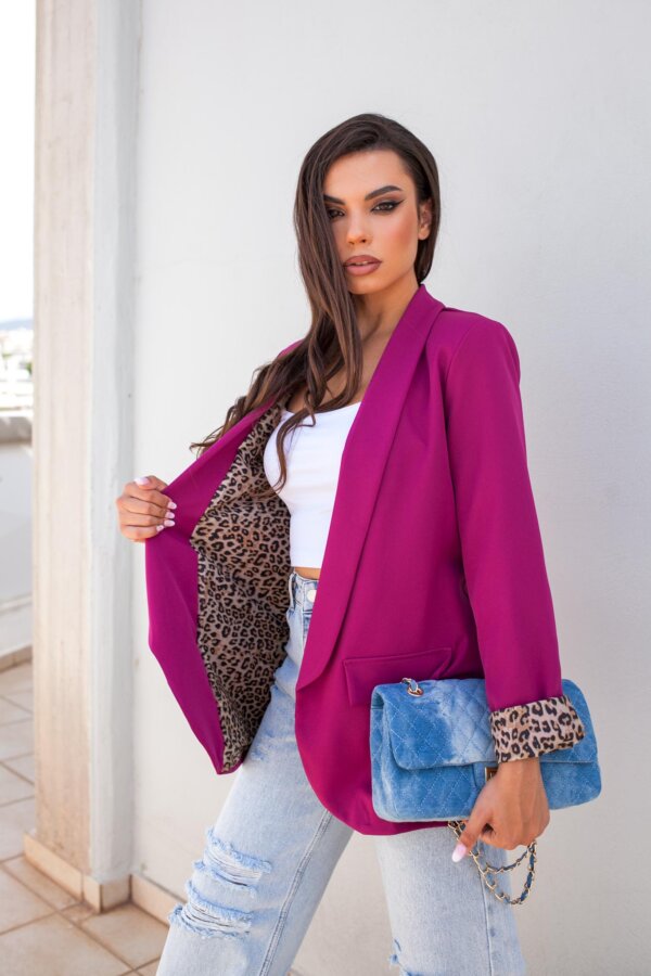 ΓΥΝΑΙΚΕΙΑ ΡΟΥΧΑ Daxton σακάκι με animal print λεπτομέρεια magenta