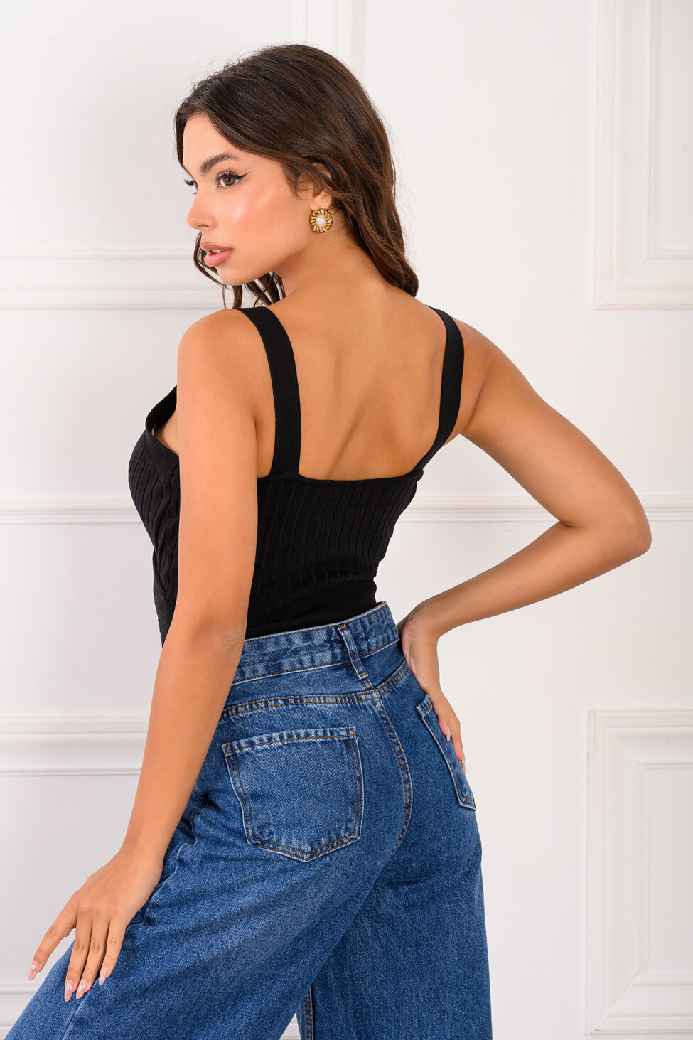 Nuzar crop top ριπ μαύρο