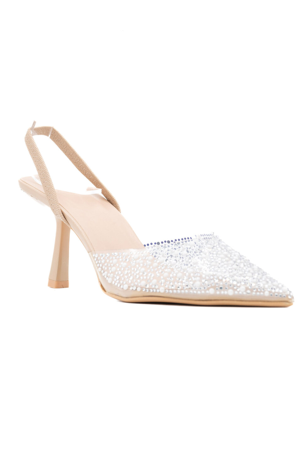 Art γόβες slingback με strass μπεζ