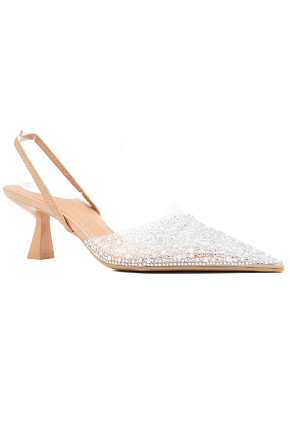 Story γόβα slingback με strass μπεζ