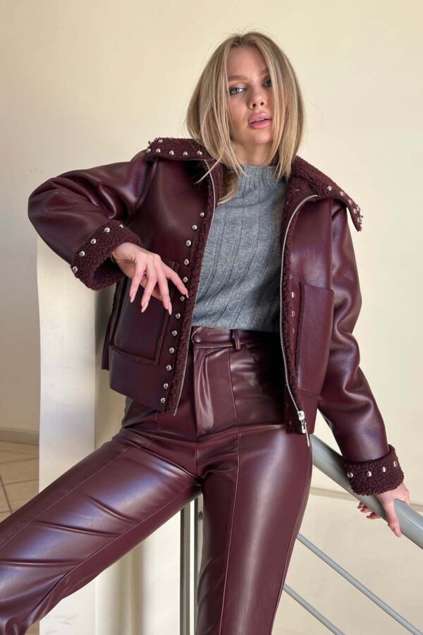 LEATHER Teri τζάκετ από οικολογικό δέρμα με τρουκς μπορντό