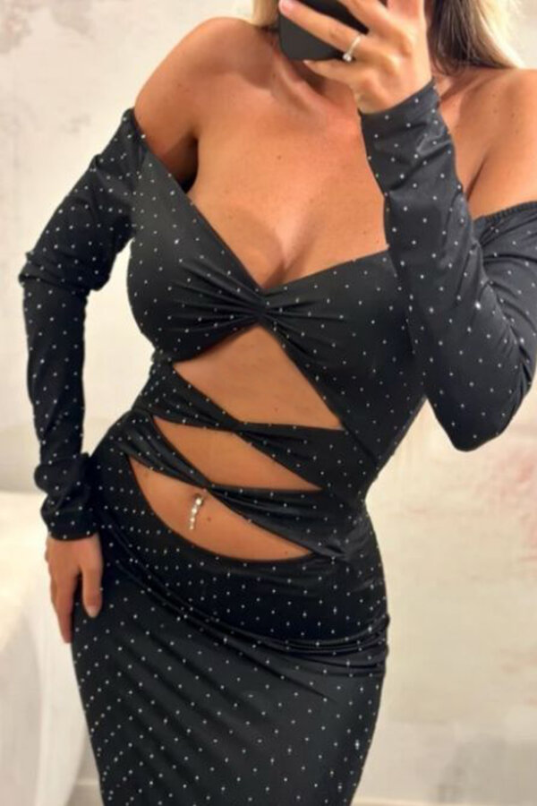 ΝΕΑ ΦΟΡΕΜΑΤΑ Sassy μακρύ φόρεμα cut out με strass μαύρο