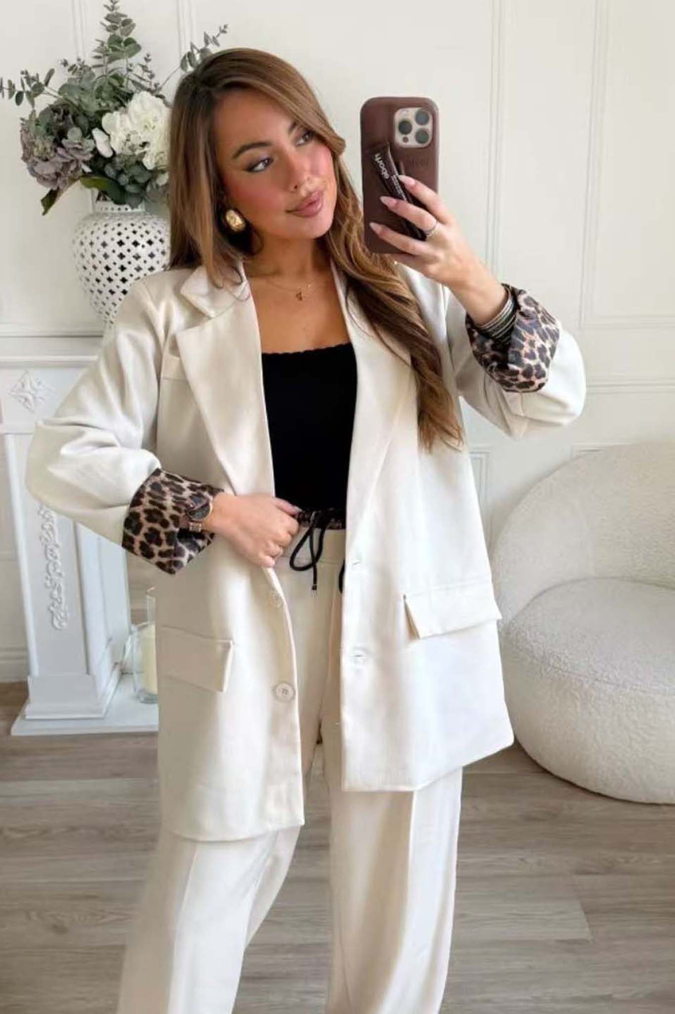 Kinley σακάκι με leopra print εκρού